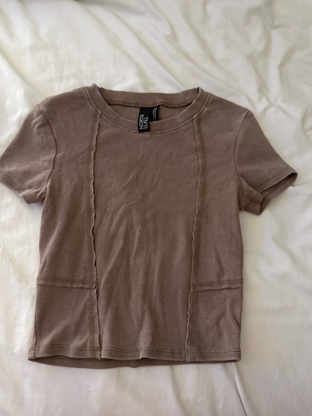 Zumiez Ribbed Short Sleeve Crewneck Top - Taupe Brown
